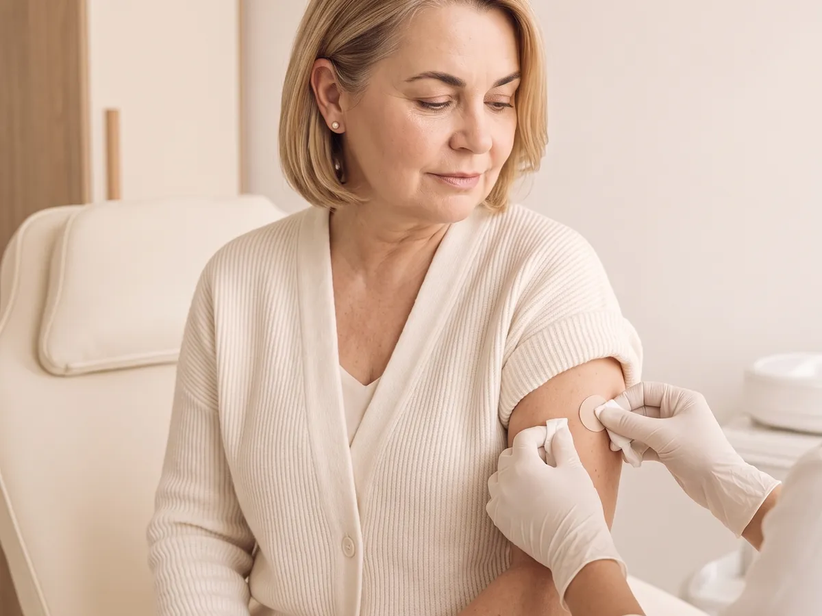 Bandage on the upper arm after a hormone replacement therapy treatment
